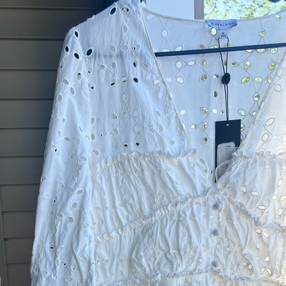 🆕Gianni Bini 💯Cotton White Katrina Eyelet V-Neck Mini A-Line Dress Size XL - Picture 8 of 11